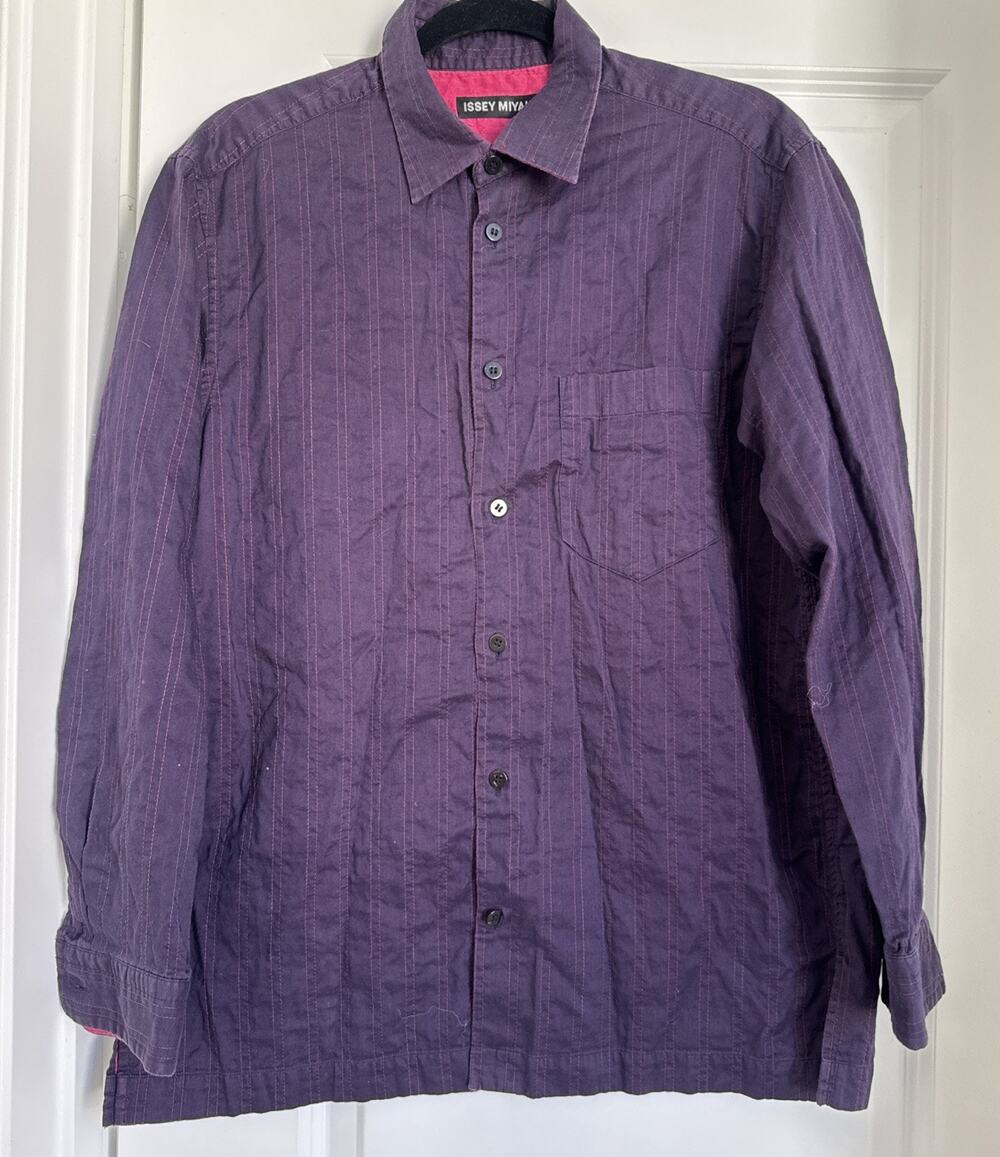Issey Miyake Purple Pink Stripe Cotton Button Down Shirt Men's Size 2 Medium